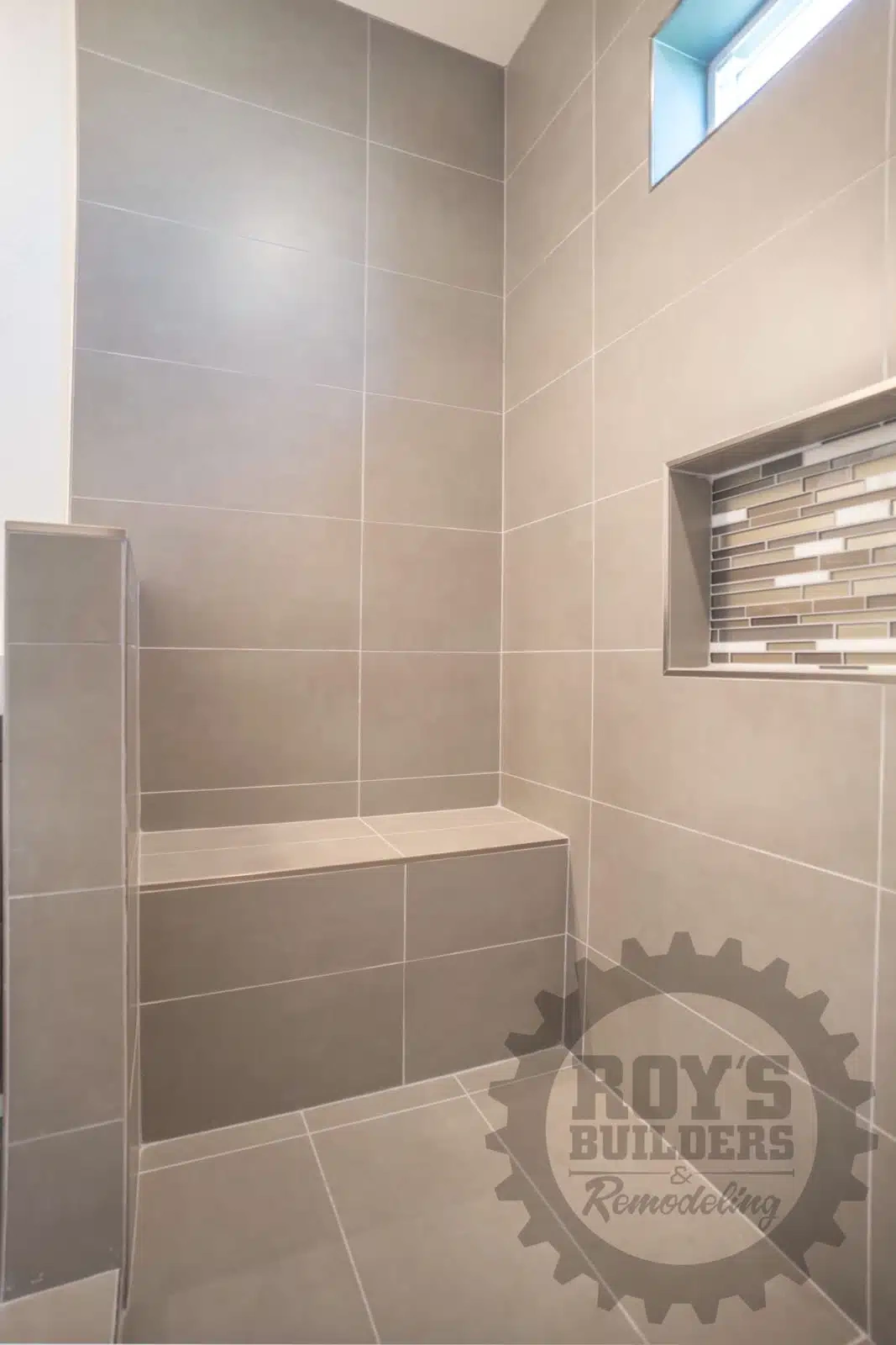 Bathroom tile bench remodel by Roy's Builders and Remodeling