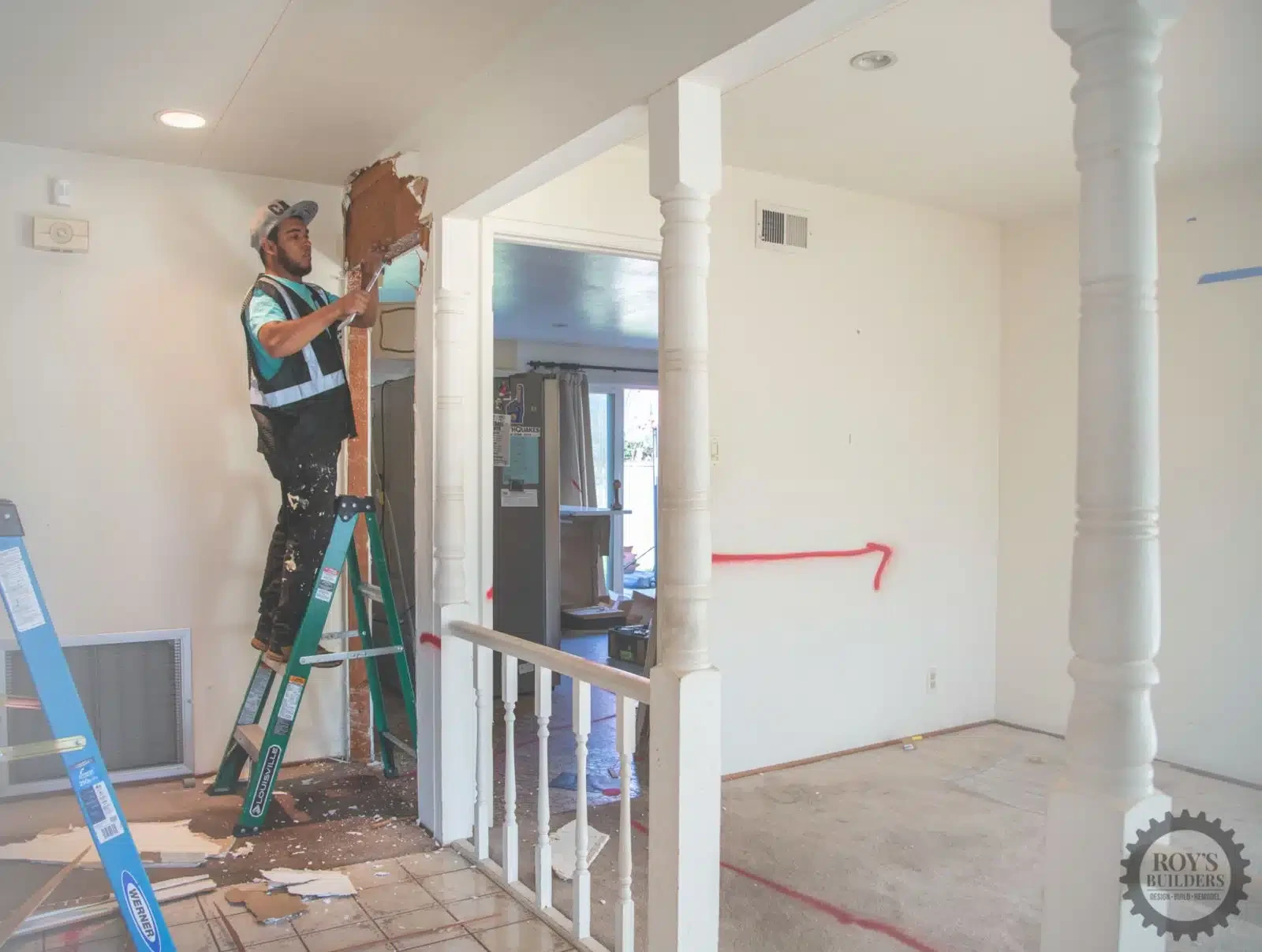 Roy's Builders and Remodeling wall demolition during home renovation