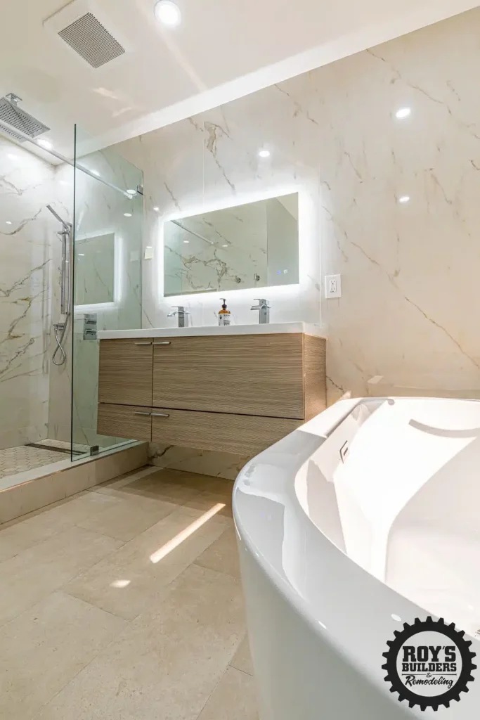 Roy's Builders and Remodeling sleek modern bathroom with glass shower