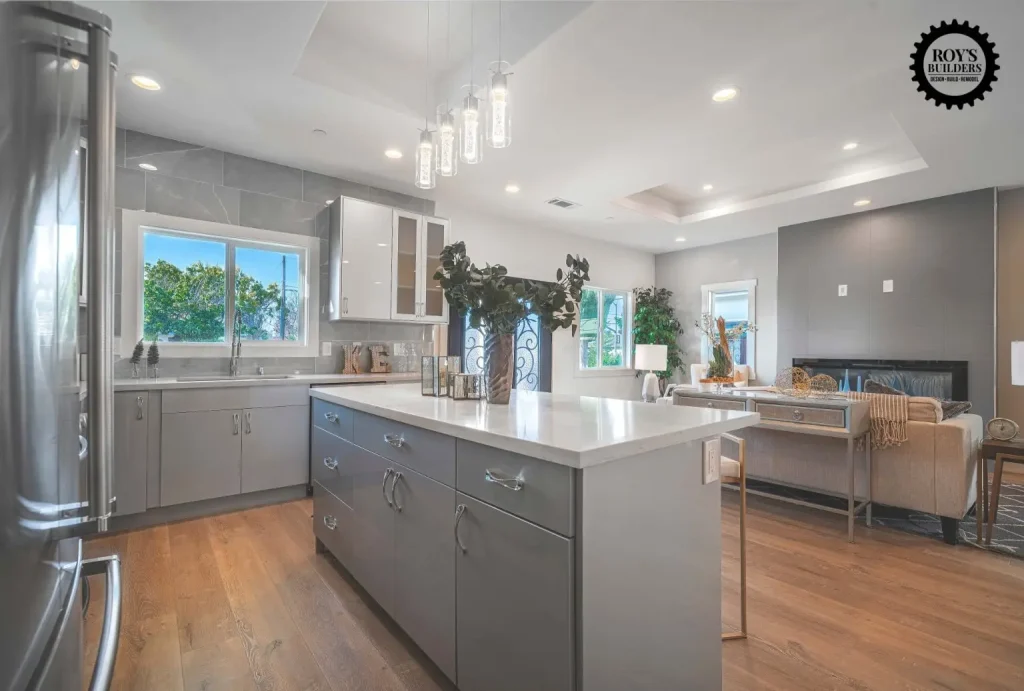 Sleek Gray Kitchen With Open Concept- Roy's Builders and Remodeling