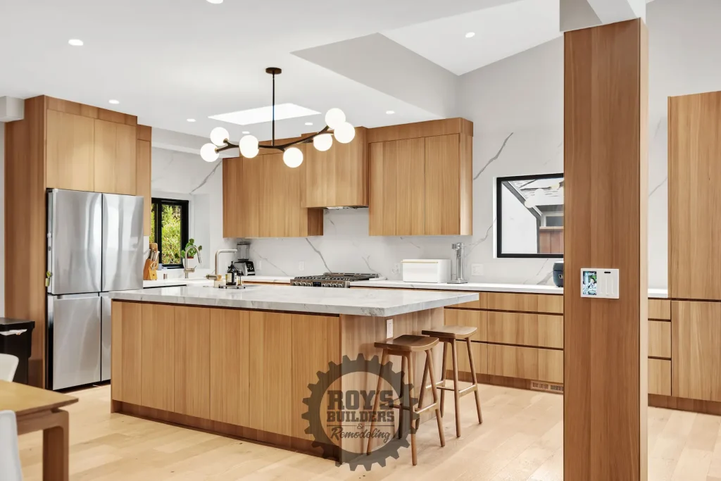 Modern kitchen with wood cabinets in Bayport, San Carlos, CA