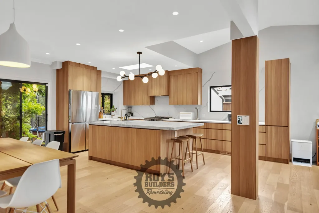 Modern kitchen with wood cabinets in Bayport, San Carlos, CA