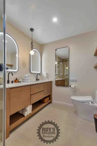 Elegant master bath with double vanity. in Dalehurst Dr, San Mateo