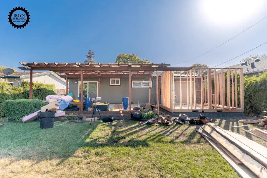 Backyard view of home under construction