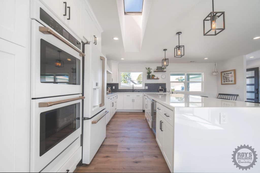 Bright kitchen view toward dining area