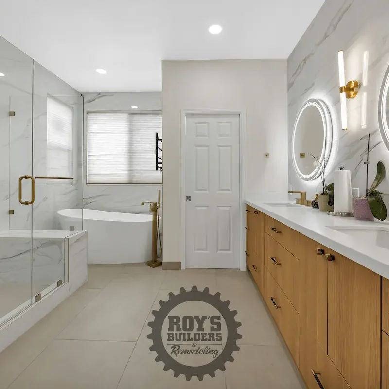 Bathroom vanity with mirrors and sink
