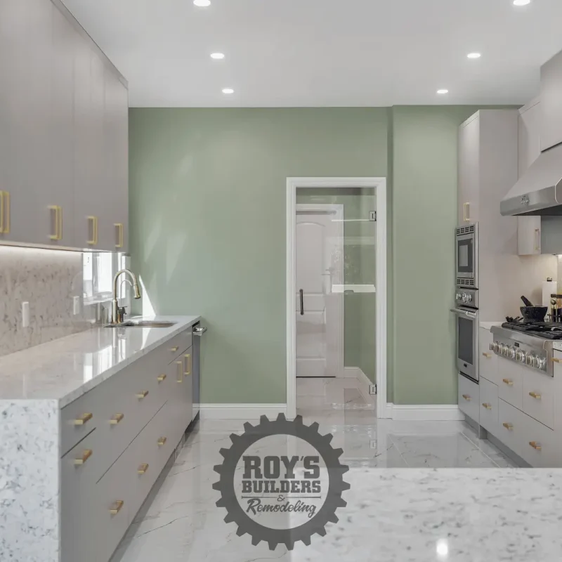 Bright modern kitchen with green accent walls