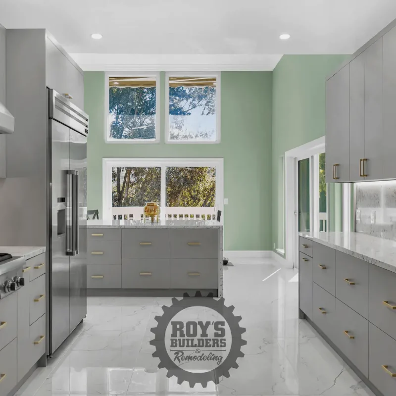 Modern kitchen interior with pendant lights