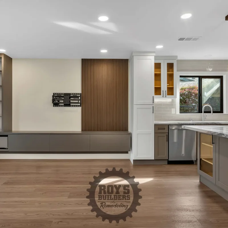 Open modern kitchen seamlessly connecting to the dining area.