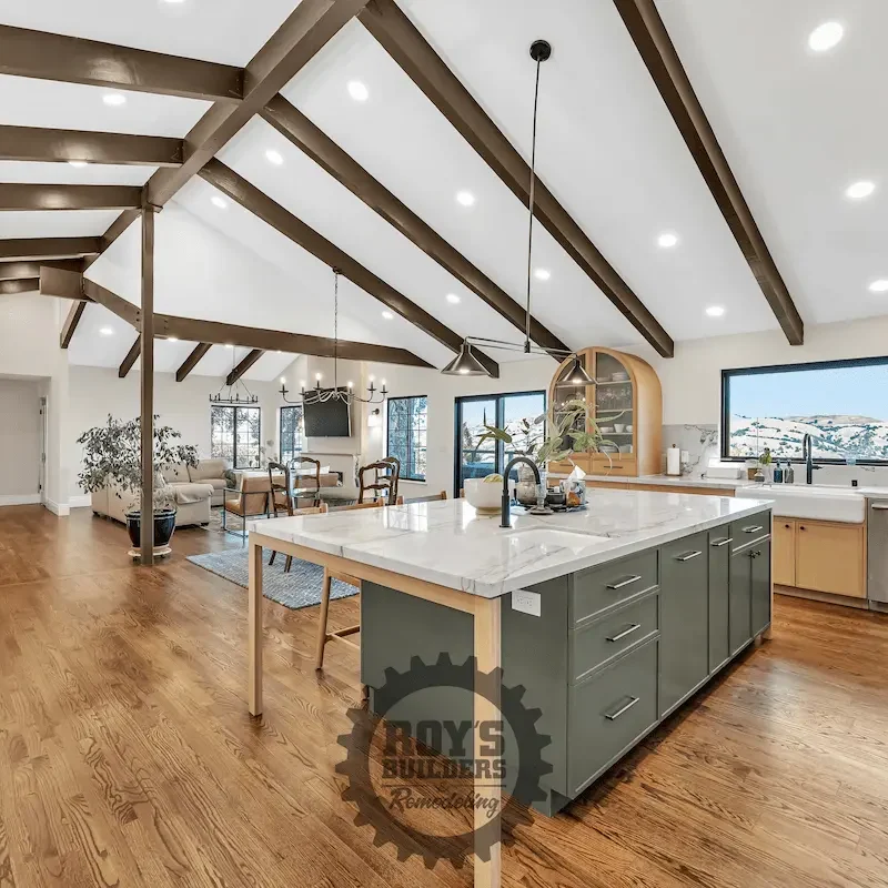 Kitchen with stainless steel appliances and cabinets.