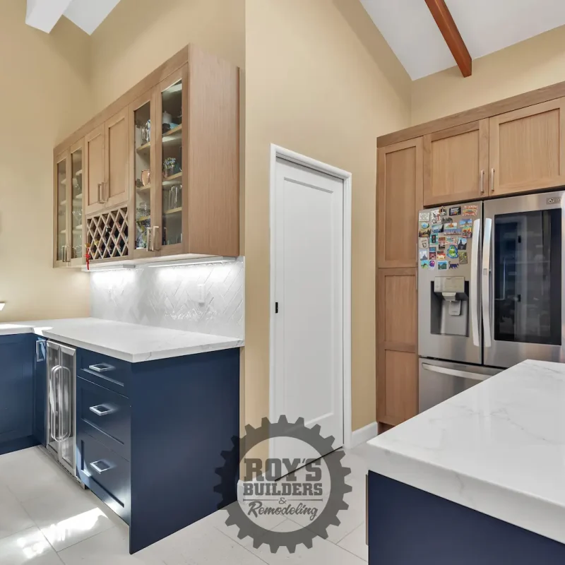 Modern kitchen design with high ceiling