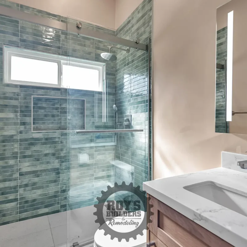 Elegant bathroom with glass enclosure