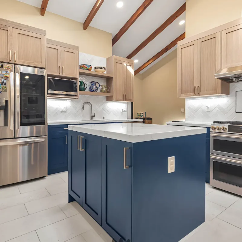Stylish kitchen featuring marble countertops