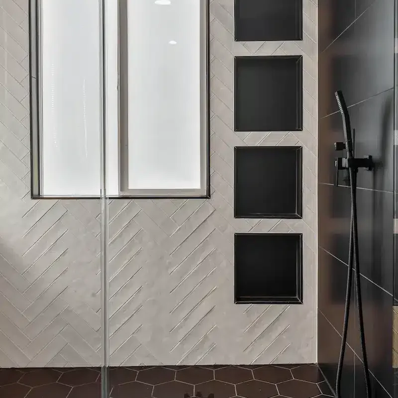 Contemporary layout with sleek shower and vanity
