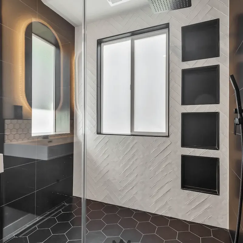 Bathroom corner with window and modern design