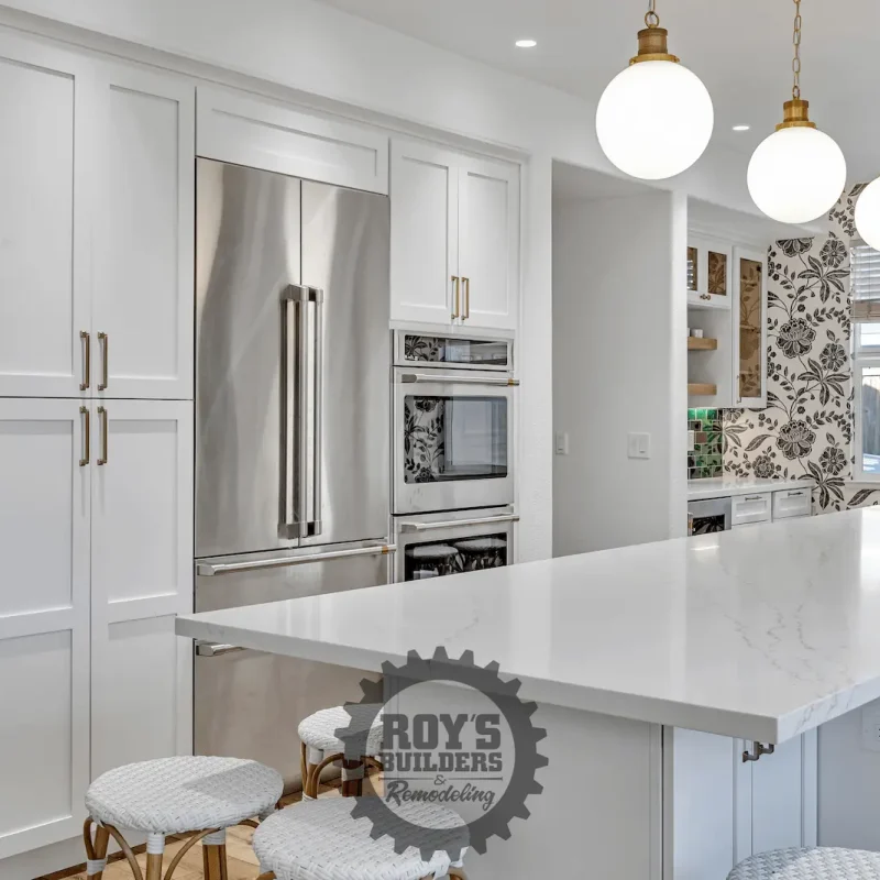 Modern backsplash with brass accents