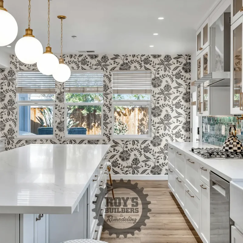 Open kitchen layout with stools