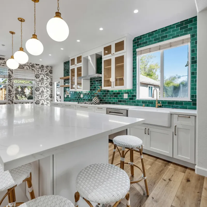 Stylish kitchen view with windows